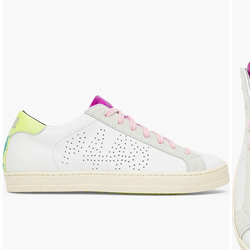 P448 John Sneakers in White, Pink, and Green sz 39 - Picture 10 of 12